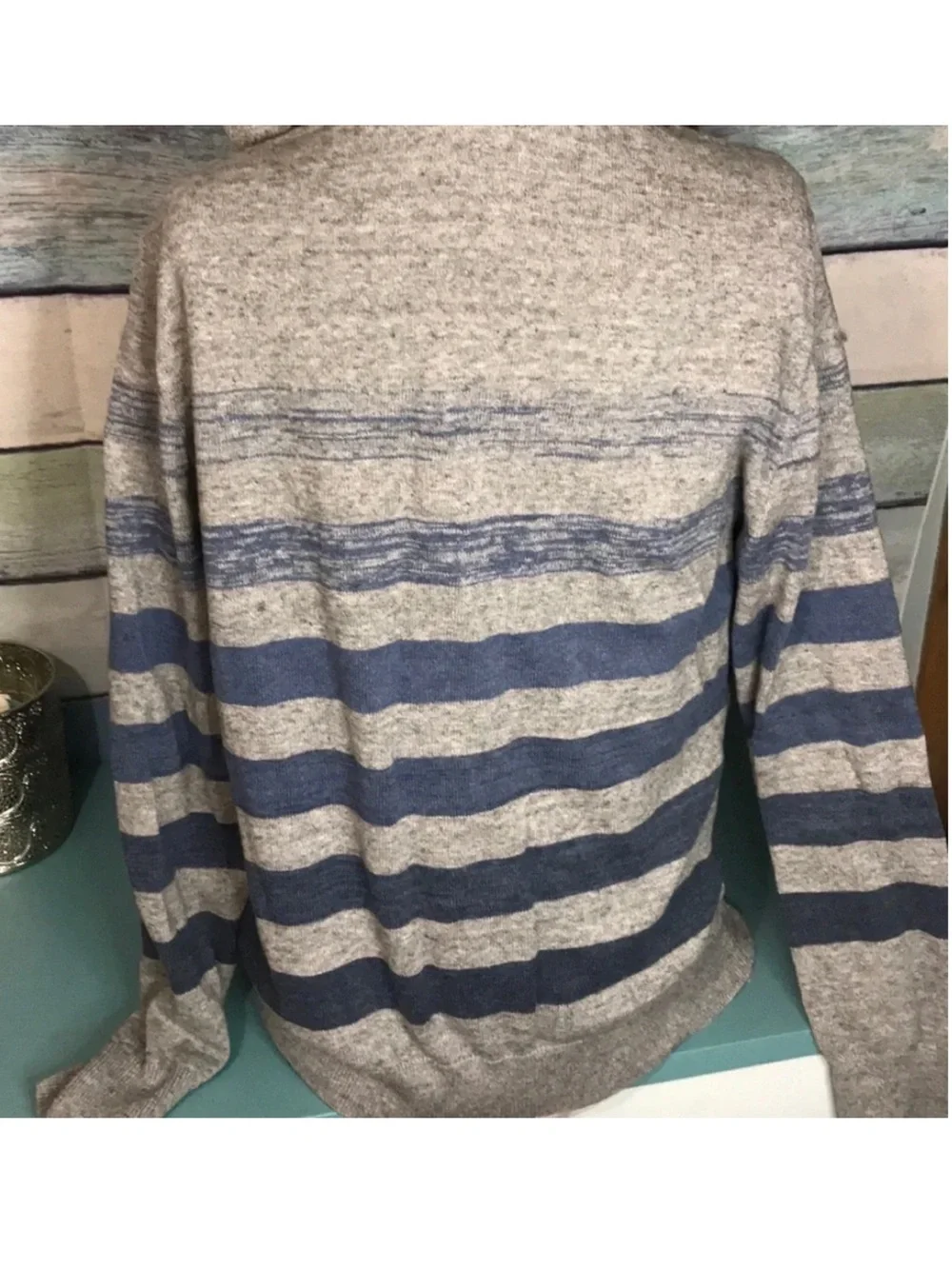 Banana Republic full zip hoodie grey blue striped cotton sweater men size L